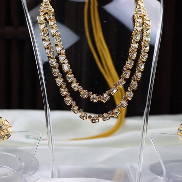 Double-Layer Kundan Necklace & Earrings Set, JP32 - Picture 9 of 12